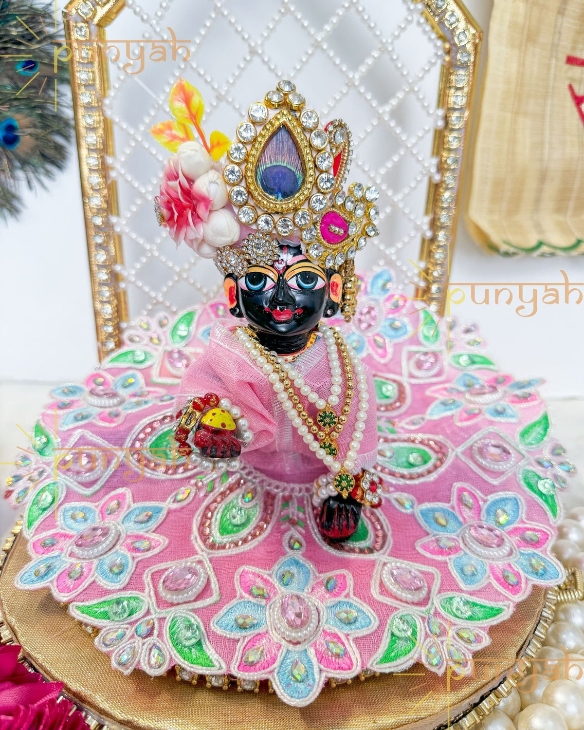 Net Fancy Intricate Detailed Work Poshak For Laddu Gopal Ji - Punyah