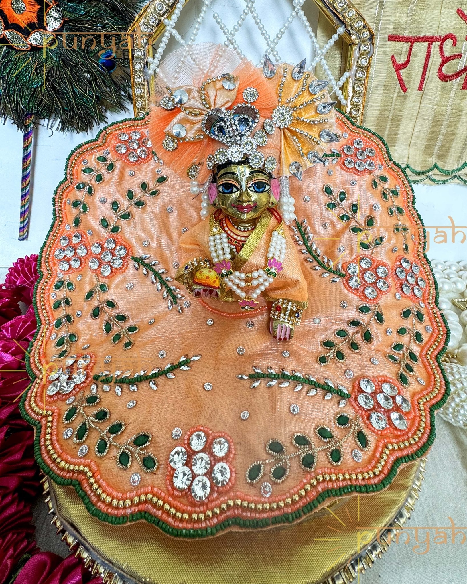 Orange Soundarya Handwork Poshak For Kanha JI - Punyah Handicraft