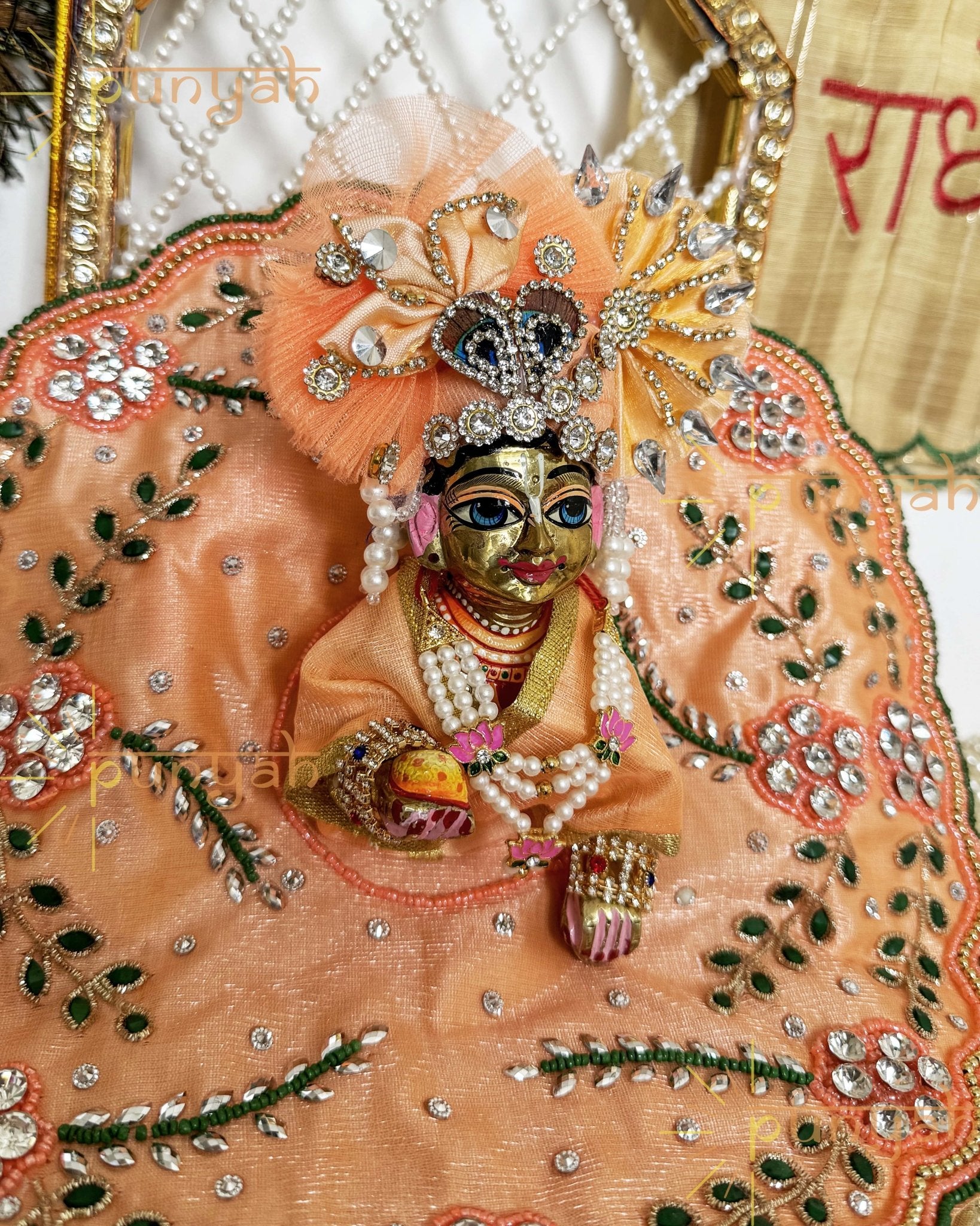 Orange Soundarya Handwork Poshak For Kanha JI - Punyah Handicraft