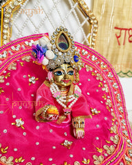 Pink Embellished Handwork Premium Poshak For Laddu Gopal Ji - Punyah Handicraft