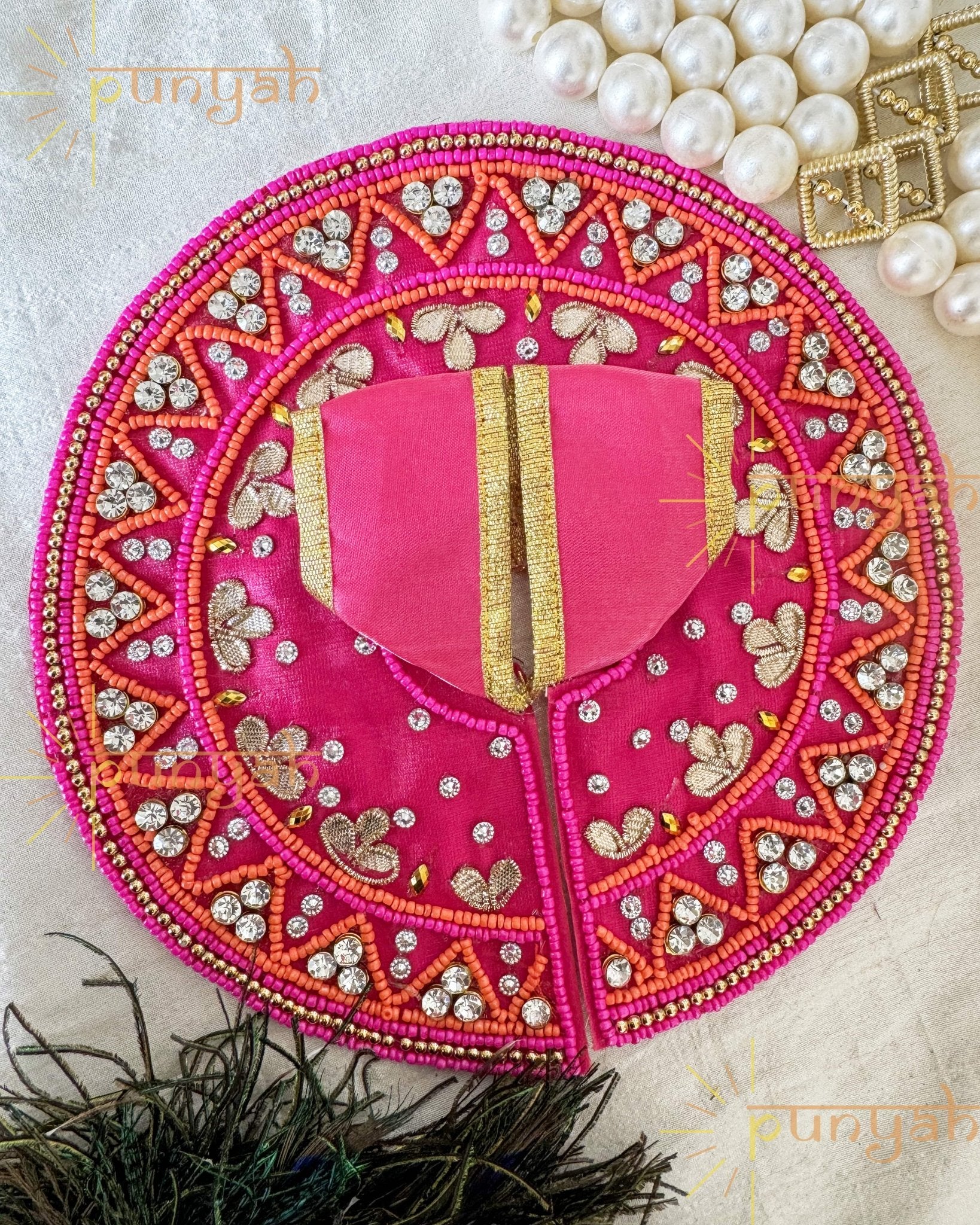 Pink Embellished Handwork Premium Poshak For Laddu Gopal Ji - Punyah Handicraft