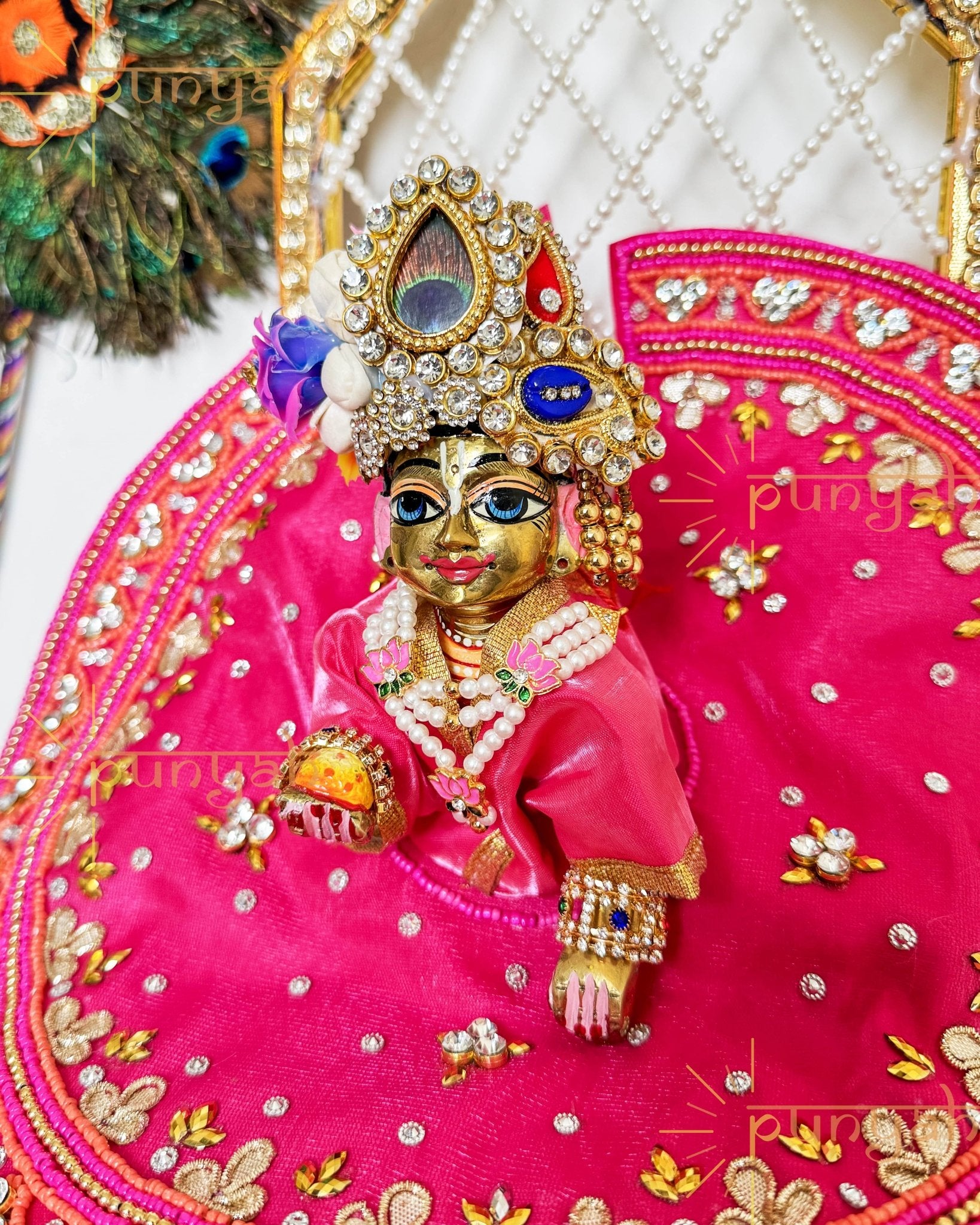 Pink Embellished Handwork Premium Poshak For Laddu Gopal Ji - Punyah Handicraft