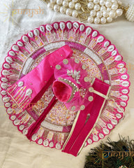 Pink Sequins Hand Embroidered Premium Poshak With Pagdi & Patka For Thakur Ji - Punyah Handicraft