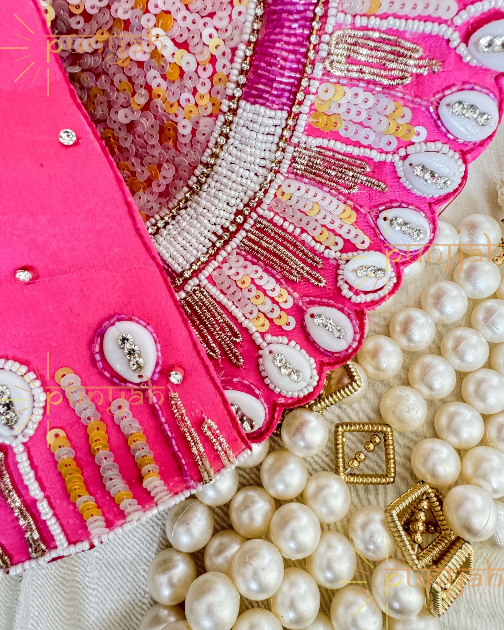 Pink Sequins Hand Embroidered Premium Poshak With Pagdi & Patka For Thakur Ji - Punyah Handicraft