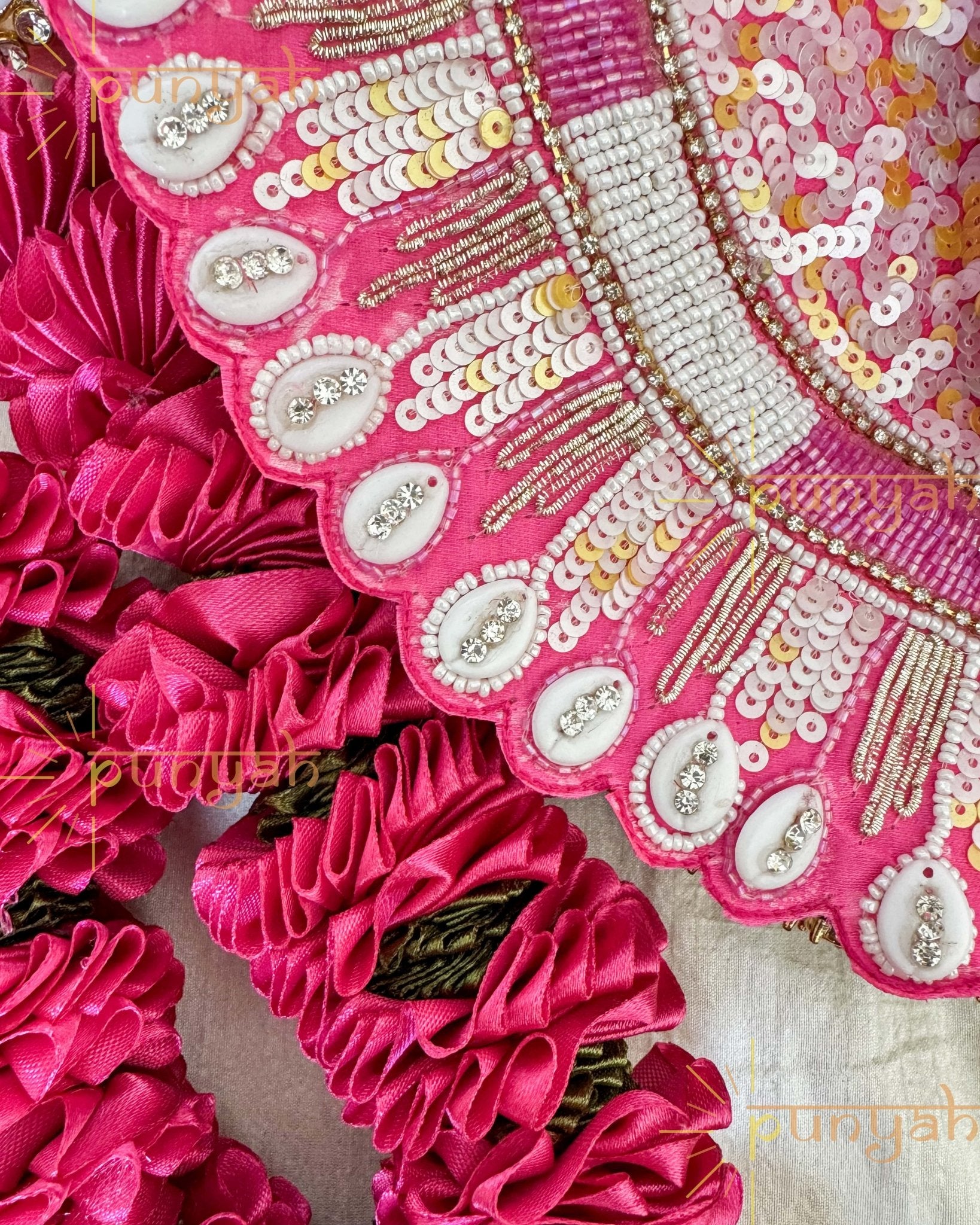 Pink Sequins Hand Embroidered Premium Poshak With Pagdi & Patka For Thakur Ji - Punyah Handicraft