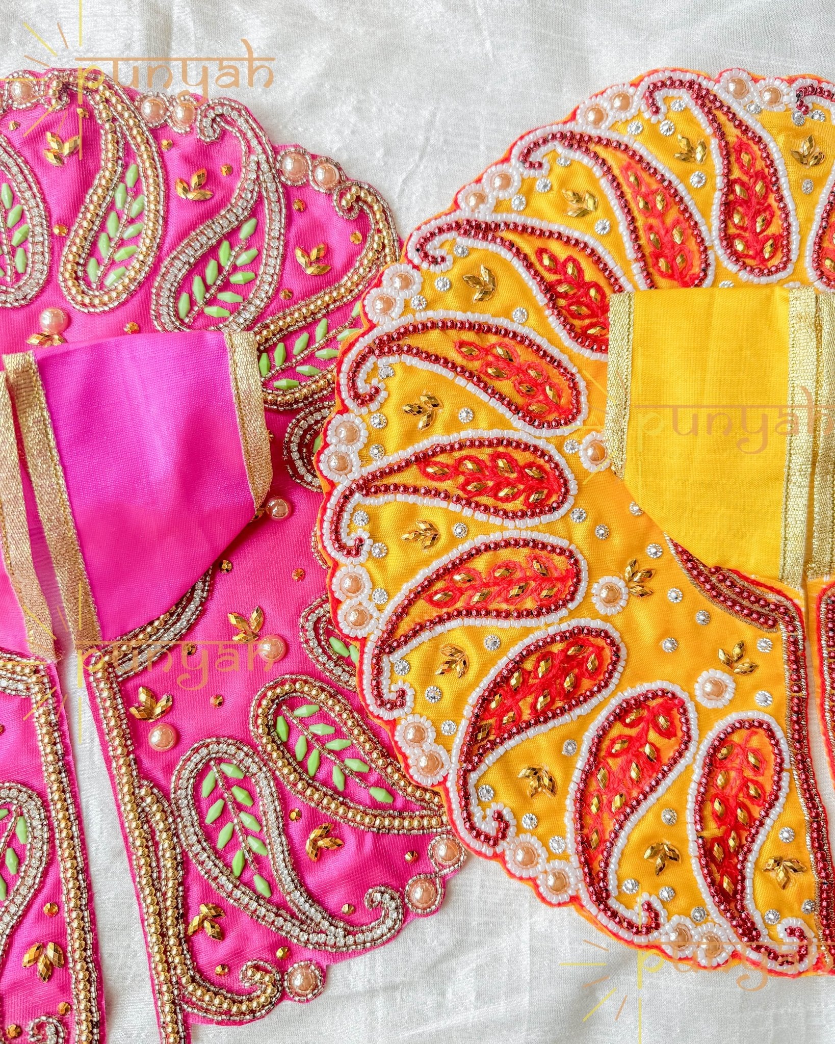 Pink Zari Embroidered With Golden Beads Poshak for Laddu Gopal Ji - Punyah