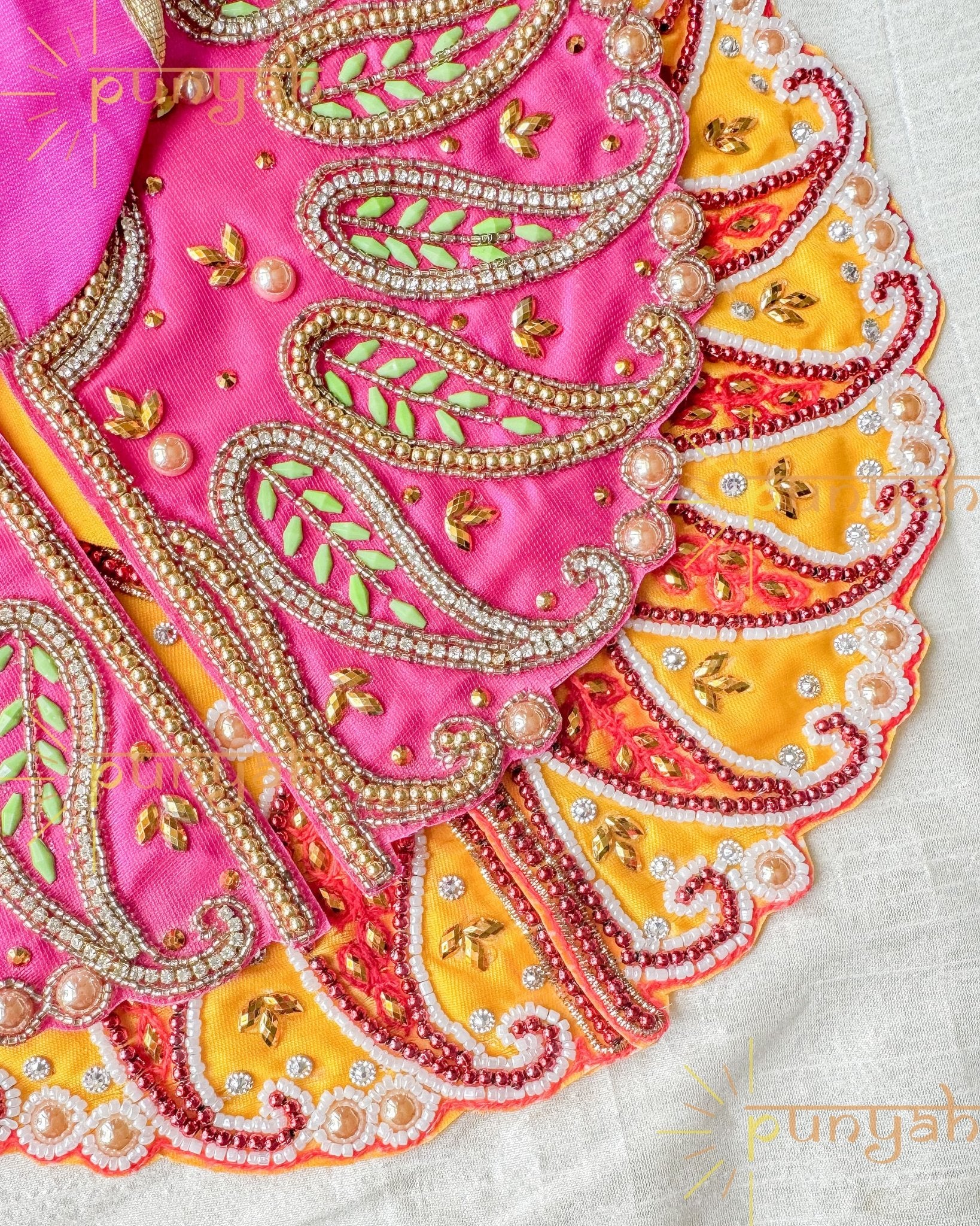 Pink Zari Embroidered With Golden Beads Poshak for Laddu Gopal Ji - Punyah