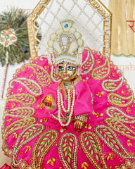 Pink Zari Embroidered With Golden Beads Poshak for Laddu Gopal Ji - Punyah