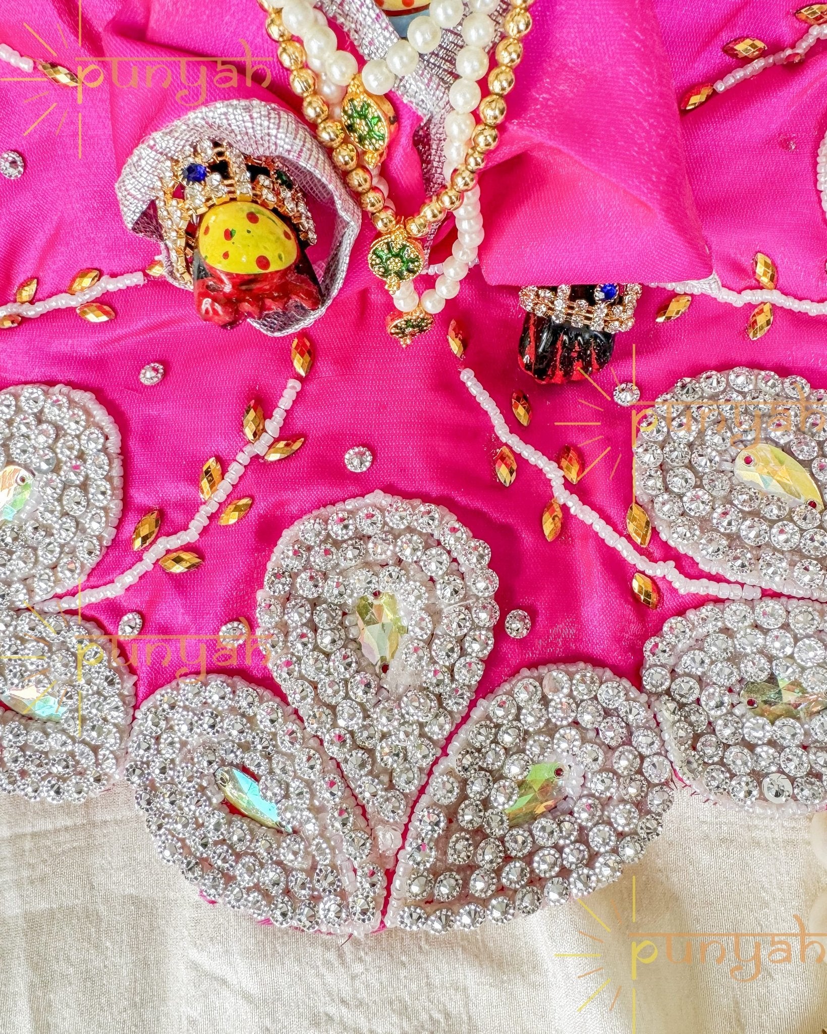 Pink Zari Hand Embroidered Poshak For Laddu Gopal Ji - Punyah