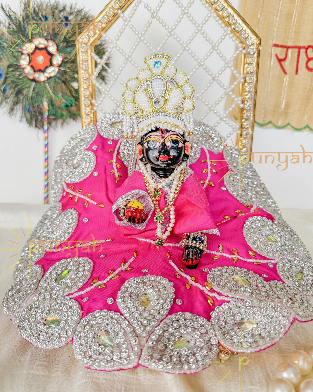 Pink Zari Hand Embroidered Poshak For Laddu Gopal Ji - Punyah