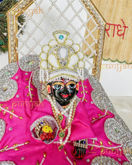 Pink Zari Hand Embroidered Poshak For Laddu Gopal Ji - Punyah