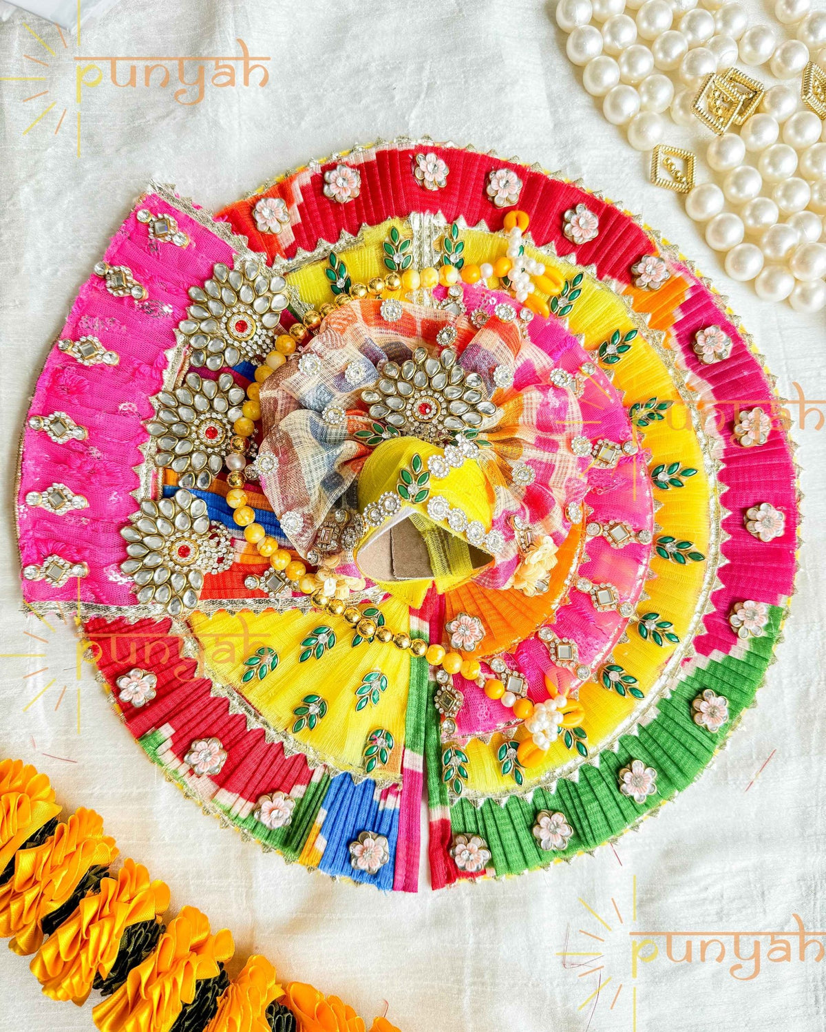 Prism Heavy Kundan Poshak With Pagdi and Maala For Kanha Ji - Punyah