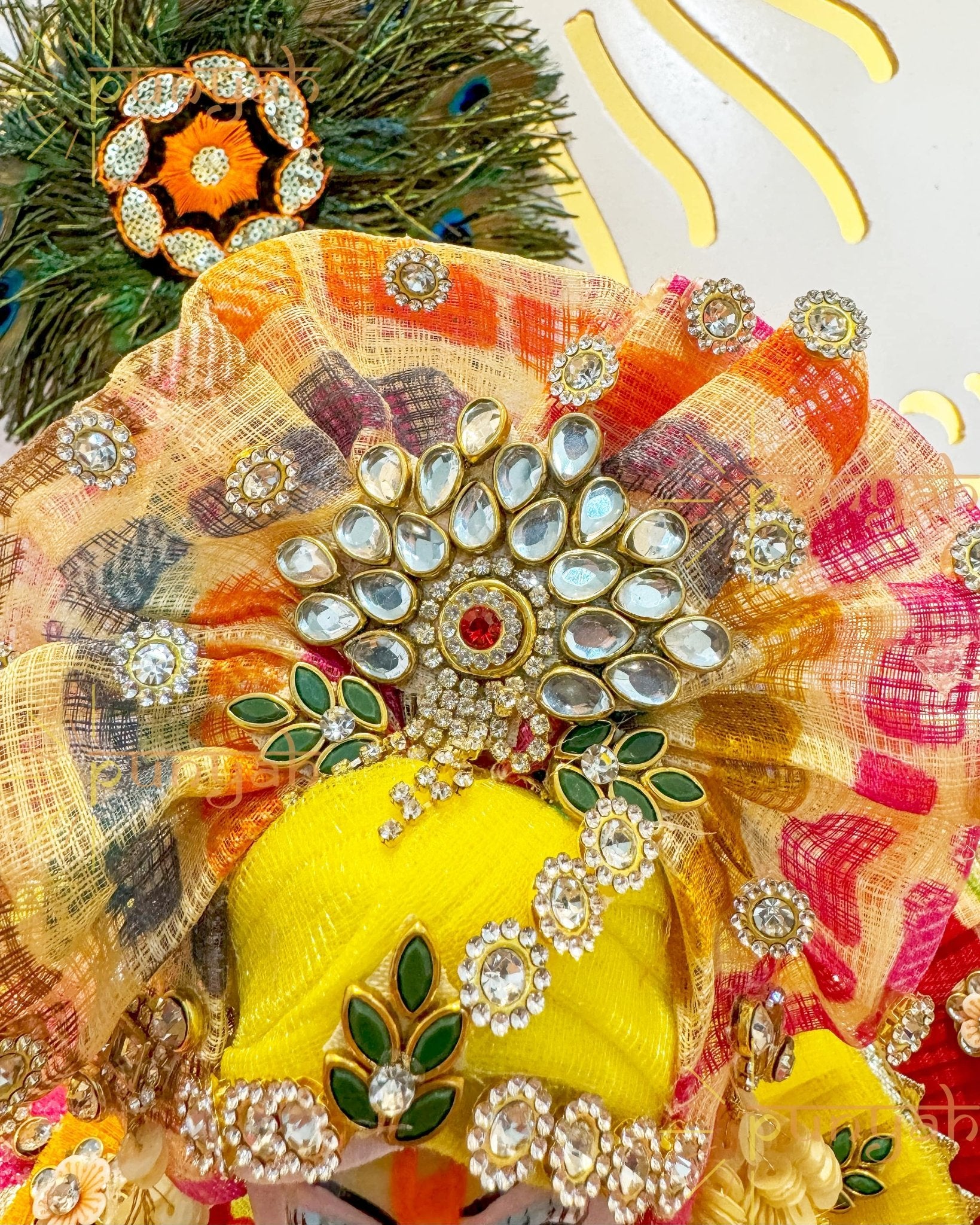 Prism Heavy Kundan Poshak With Pagdi and Maala For Kanha Ji - Punyah