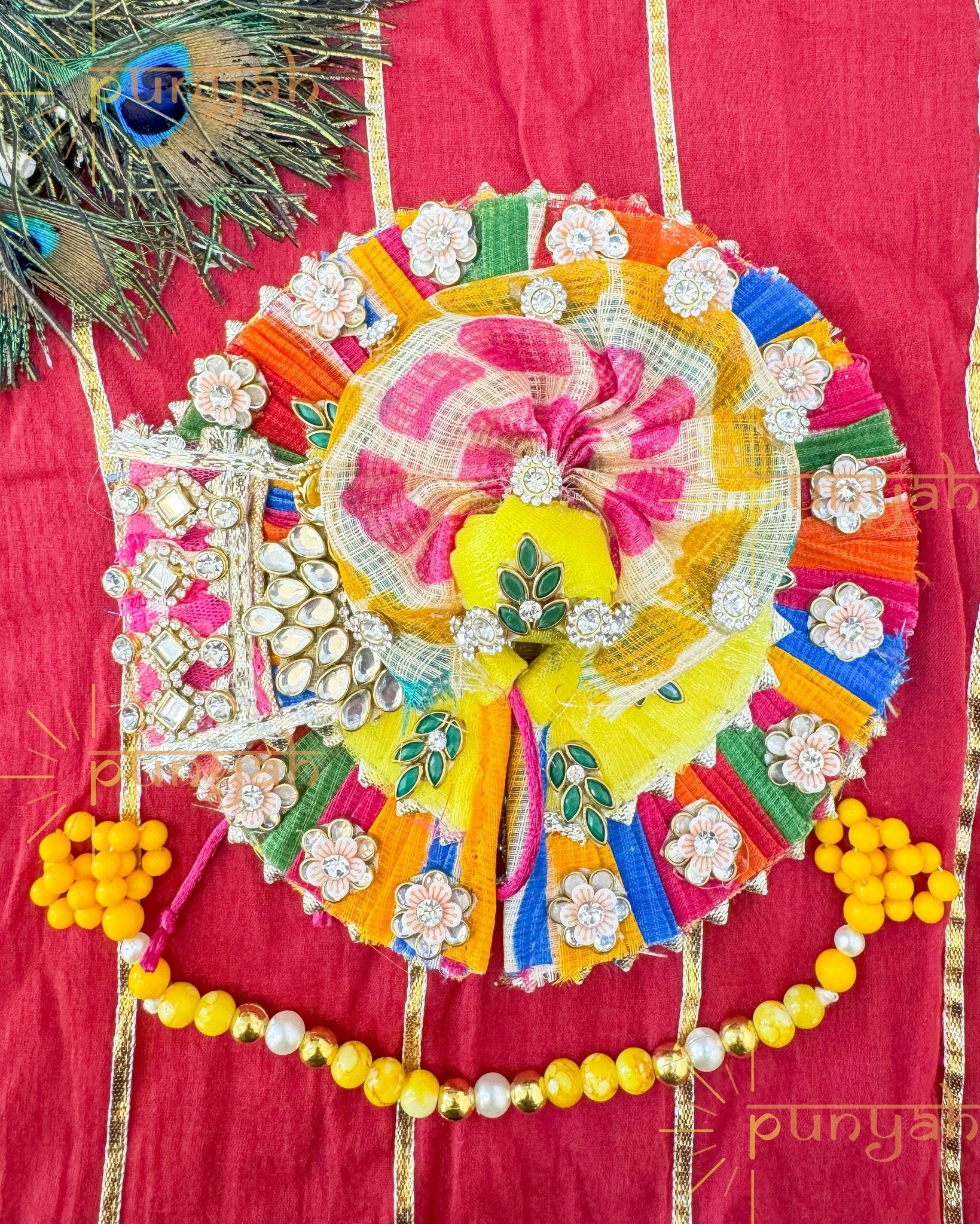 Prism Heavy Kundan Poshak With Pagdi and Maala For Kanha Ji - Punyah