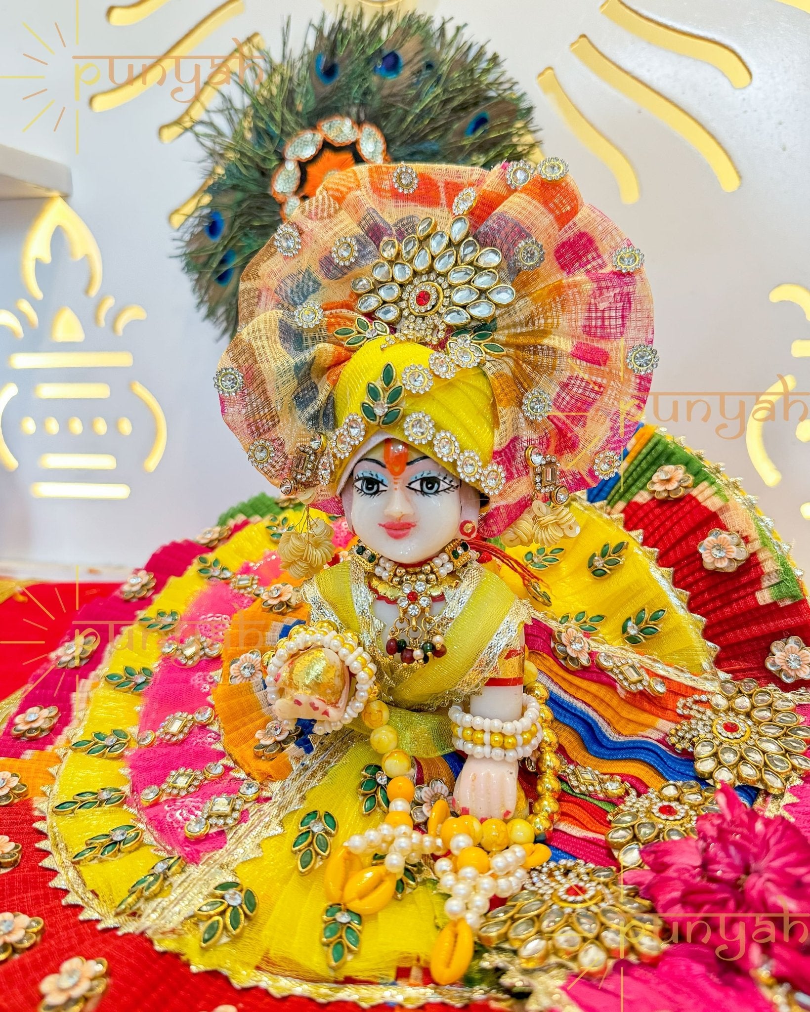 Prism Heavy Kundan Poshak With Pagdi and Maala For Kanha Ji - Punyah