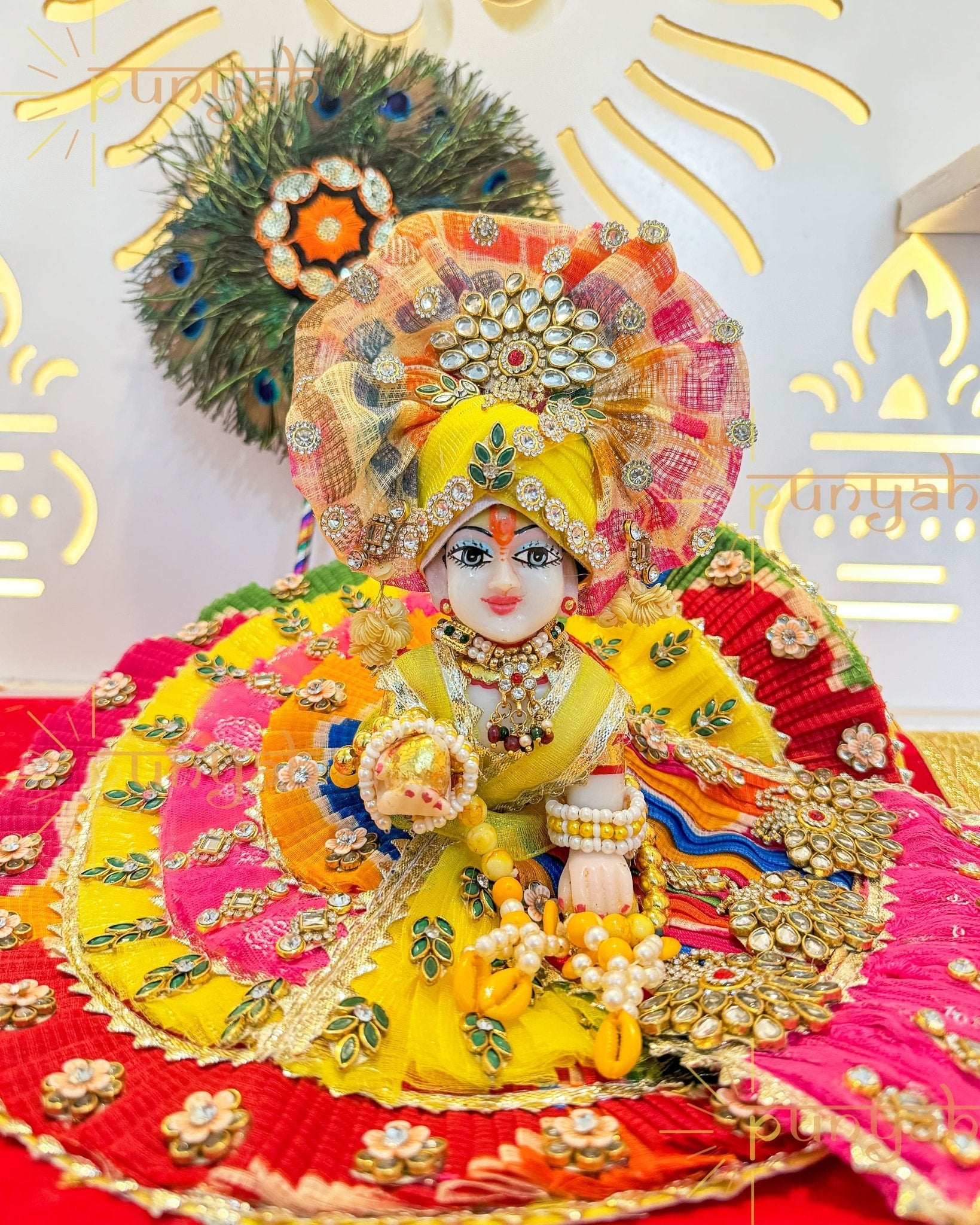 Prism Heavy Kundan Poshak With Pagdi and Maala For Kanha Ji - Punyah