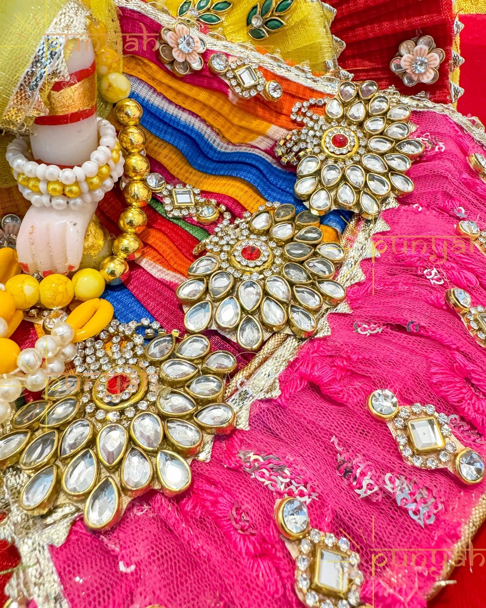 Prism Heavy Kundan Poshak With Pagdi and Maala For Kanha Ji - Punyah