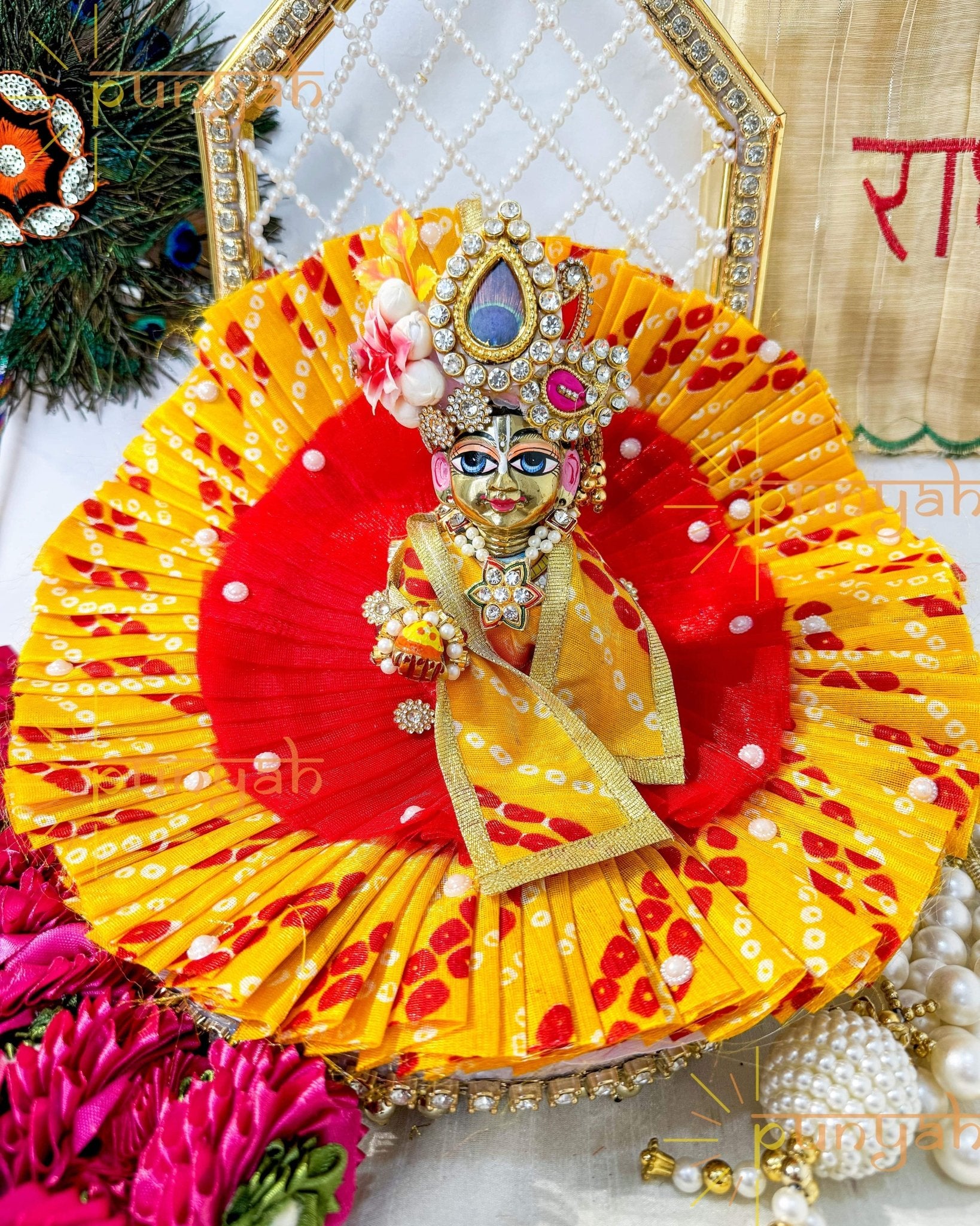 Rajasthani Stone Embellished Poshak with Patka For Kanha jI - Punyah Handicraft