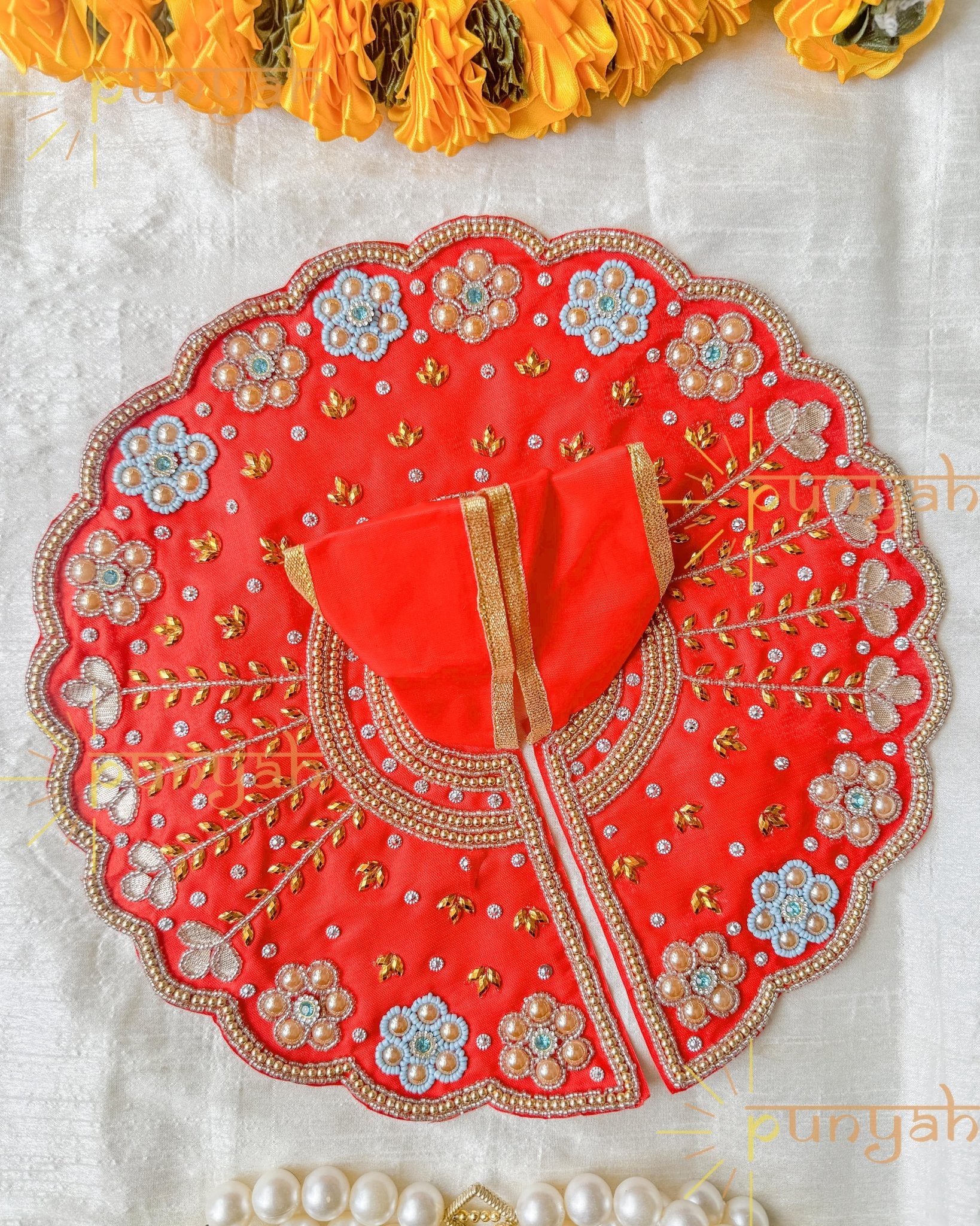 Red Zari Hand Embroidery Poshak For Kanha Ji - Punyah