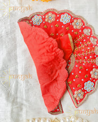 Red Zari Hand Embroidery Poshak For Kanha Ji - Punyah