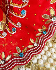 Red Zari Handwork Cotton Poshak For Laddu Gopal Ji - Punyah Handicraft