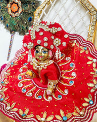 Red Zari Handwork Cotton Poshak For Laddu Gopal Ji - Punyah Handicraft