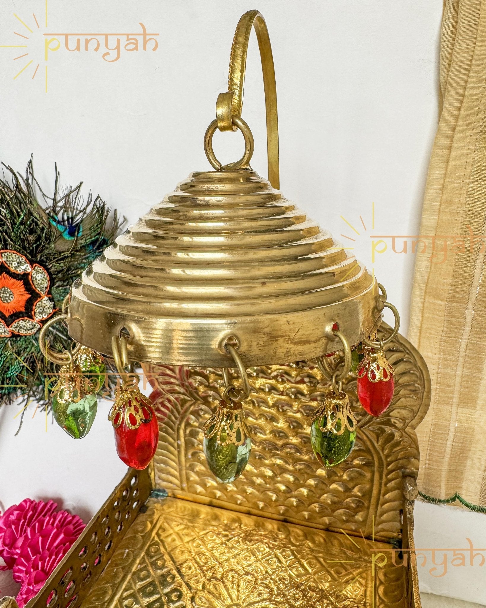 Royal Square Pure Brass Singhasan For Kanha JI - Punyah Handicraft