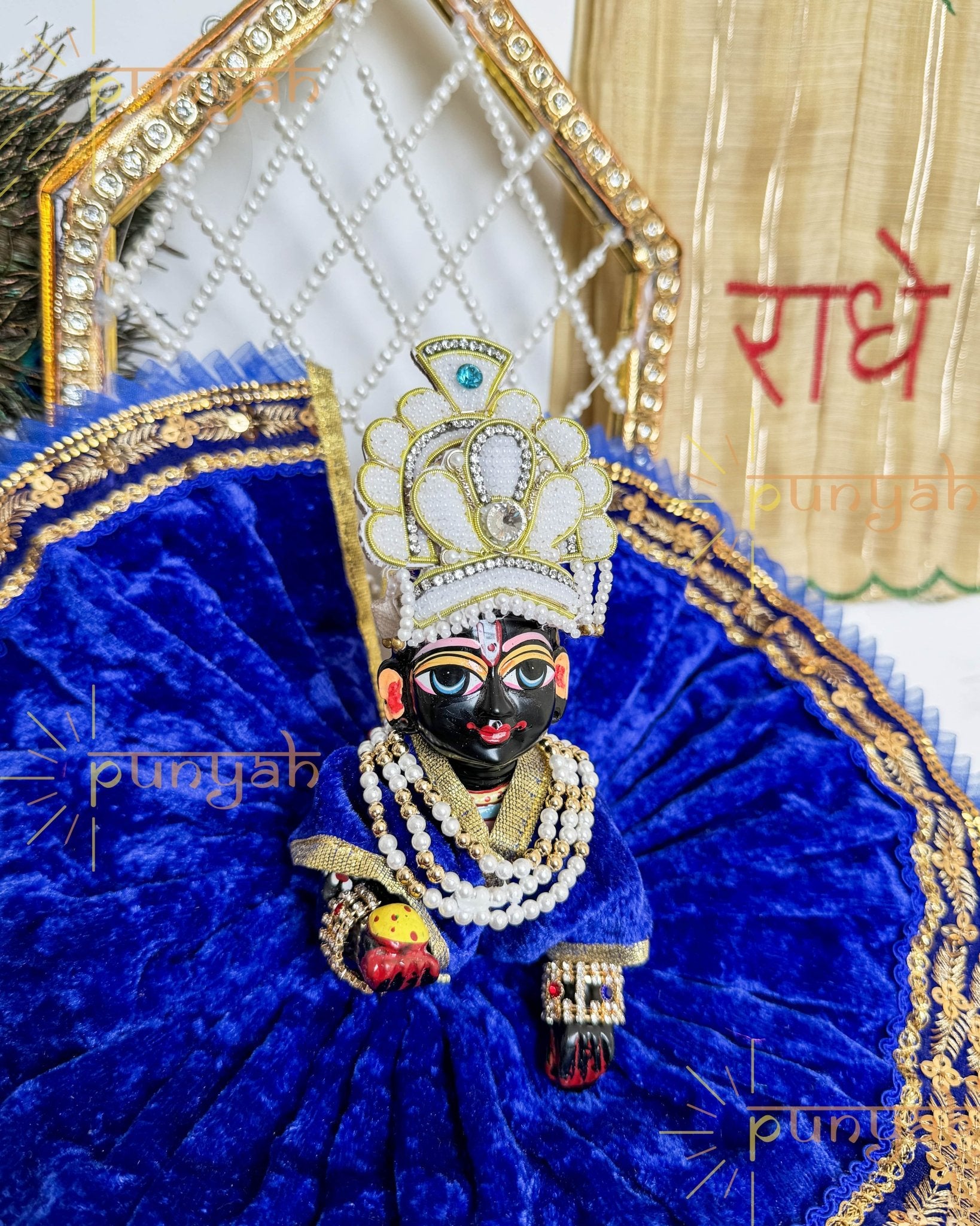 Royal Velvet Poshak with Lace Detailing For Thakur Ji - Punyah Handicraft