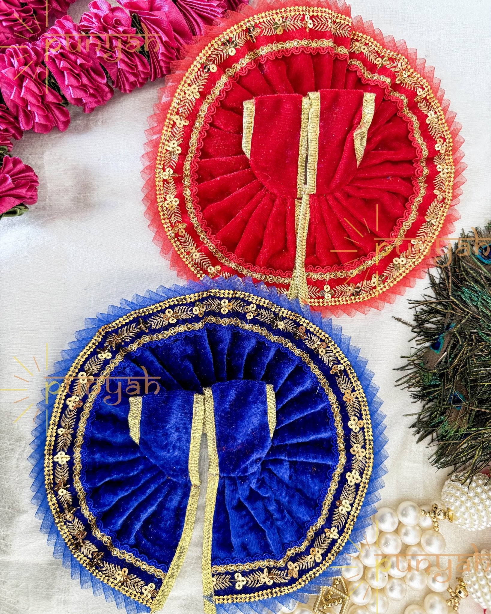 Royal Velvet Poshak with Lace Detailing For Thakur Ji - Punyah Handicraft