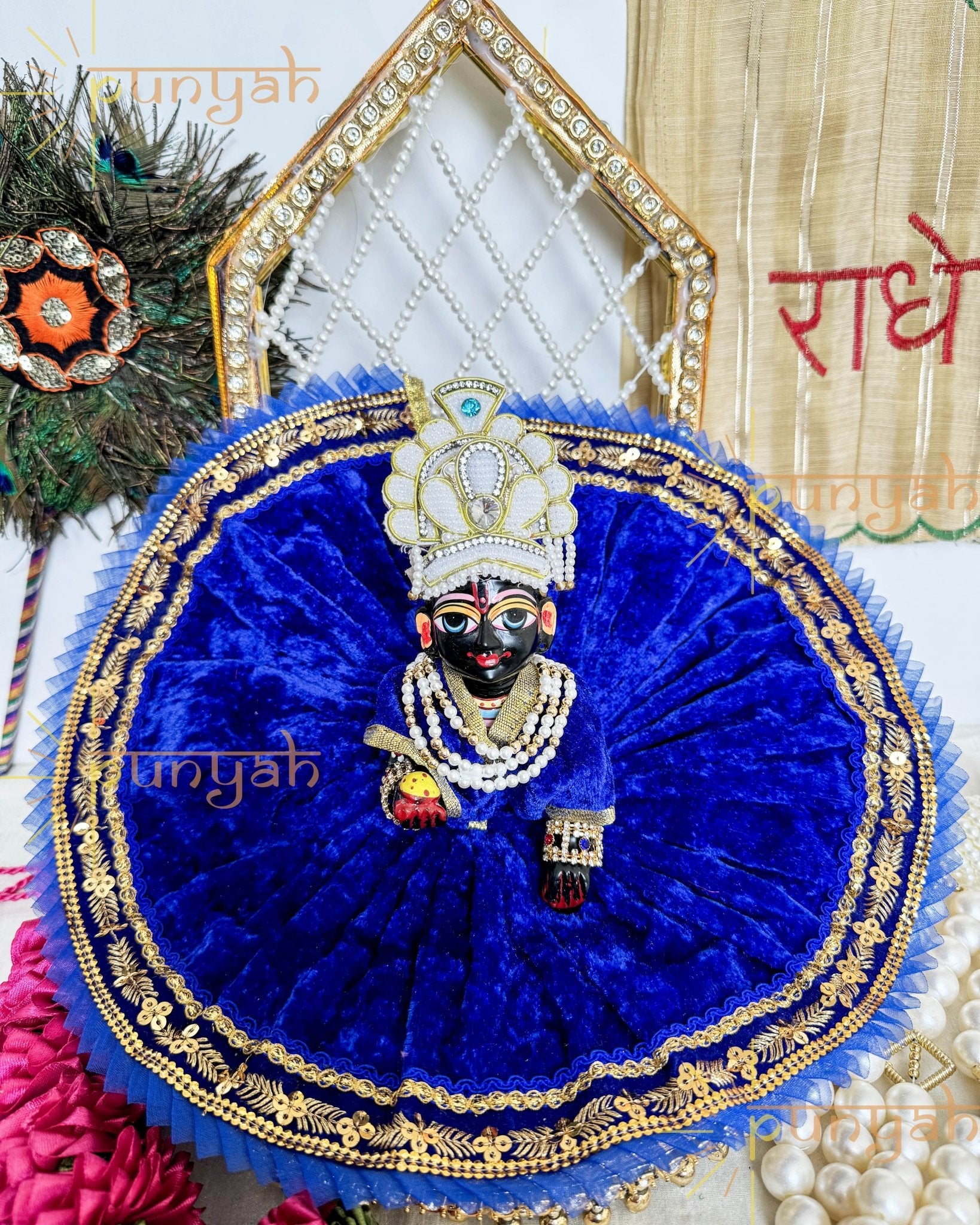 Royal Velvet Poshak with Lace Detailing For Thakur Ji - Punyah Handicraft