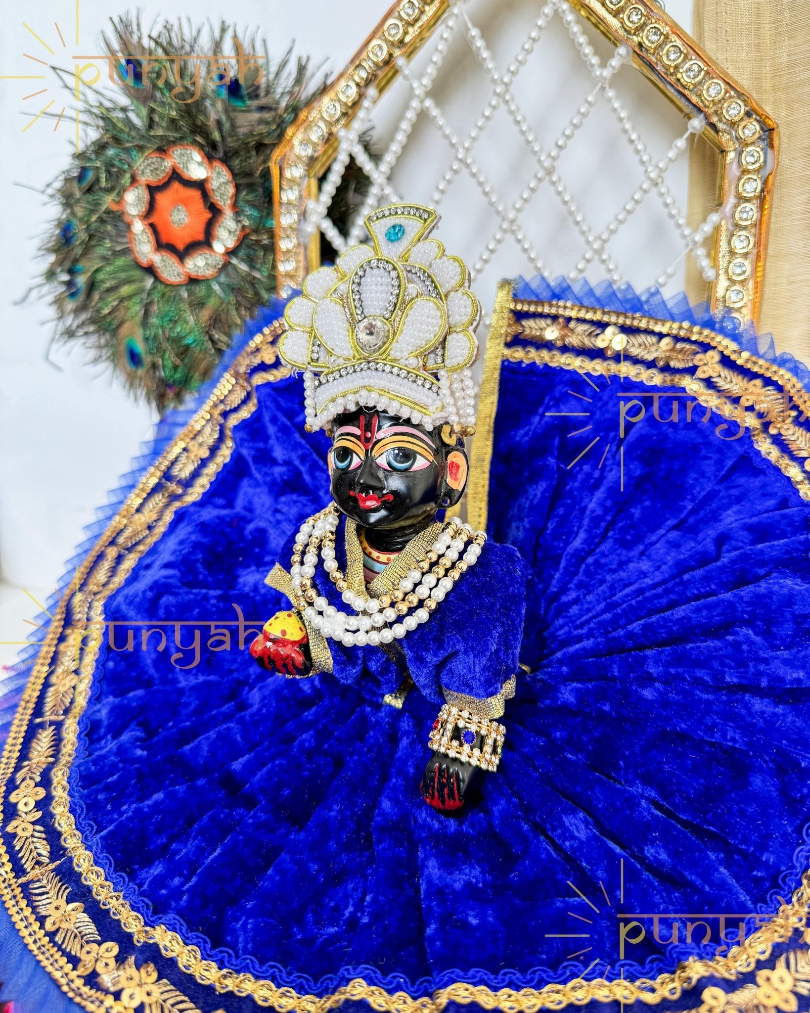 Royal Velvet Poshak with Lace Detailing For Thakur Ji - Punyah Handicraft