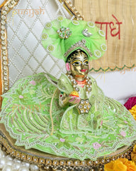 Shimmer Green Net Sequins Handwork Poshak with Pagdi & Patka For Kanha ji - Punyah Handicraft