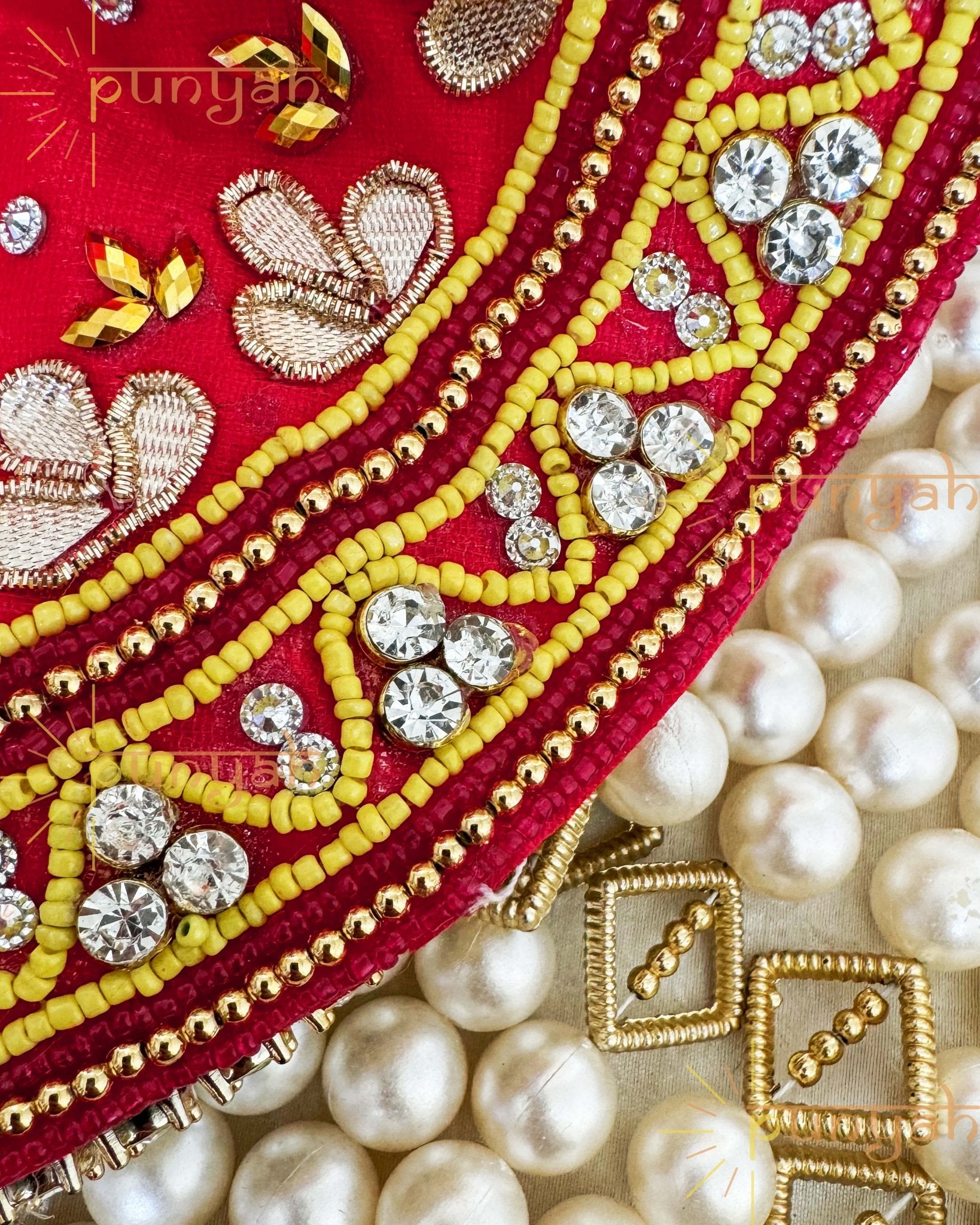 Shubh Red Bead Embellished Premium Poshak For Thakur Ji - Punyah Handicraft