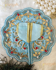 Skyish Blue Embroidered Premium Poshak For Thakur jI - Punyah Handicraft