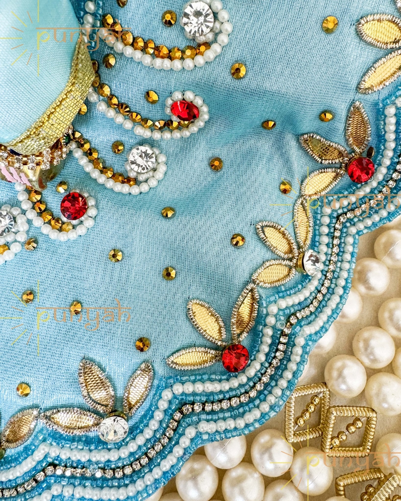 Skyish Blue Embroidered Premium Poshak For Thakur jI - Punyah Handicraft