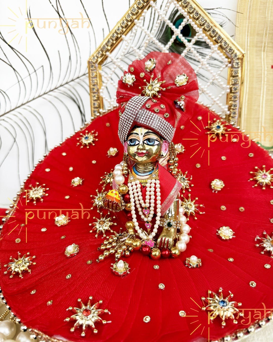 Surkh Laal Poshak for Laddu Gopal Ji with Pagdi and Patka - Punyah