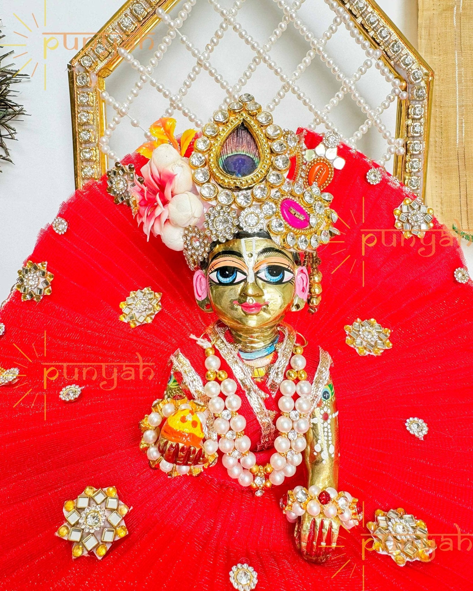 Surkh Net Poshak For Laddu Gopal Ji - Punyah