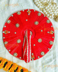 Surkh Net Poshak For Laddu Gopal Ji - Punyah