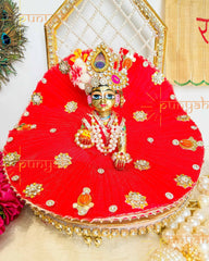 Surkh Net Poshak For Laddu Gopal Ji - Punyah