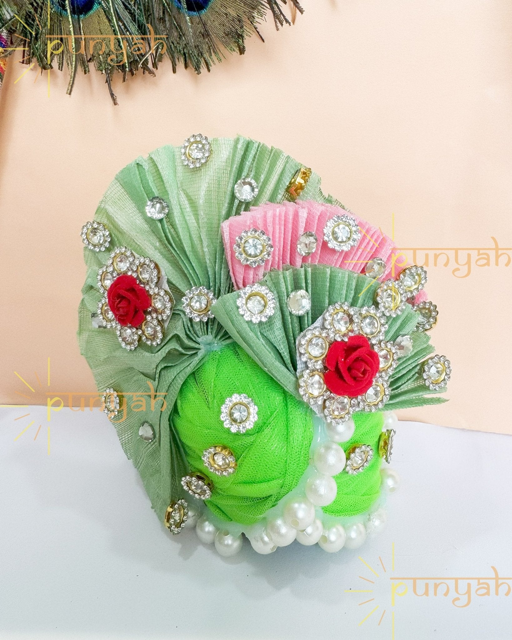 Vibrant Coloured Moti Work Big Sizes Laddu Gopal Ji Pagdi - Punyah Handicraft