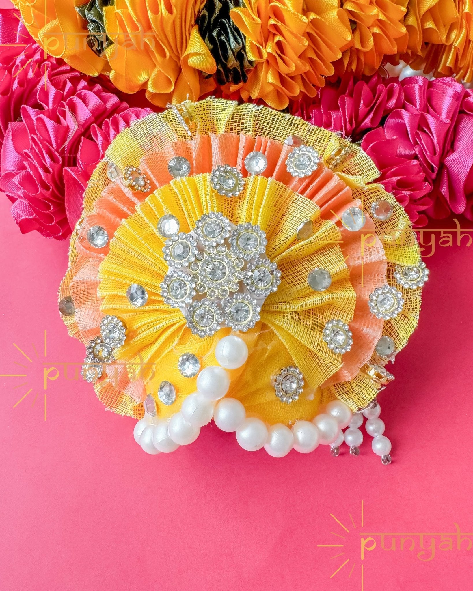 Vibrant Coloured Moti Work Laddu Gopal Ji Pagdi - Punyah