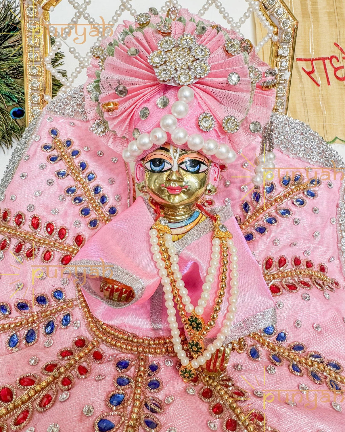 Vibrant Coloured Moti Work Laddu Gopal Ji Pagdi - Punyah