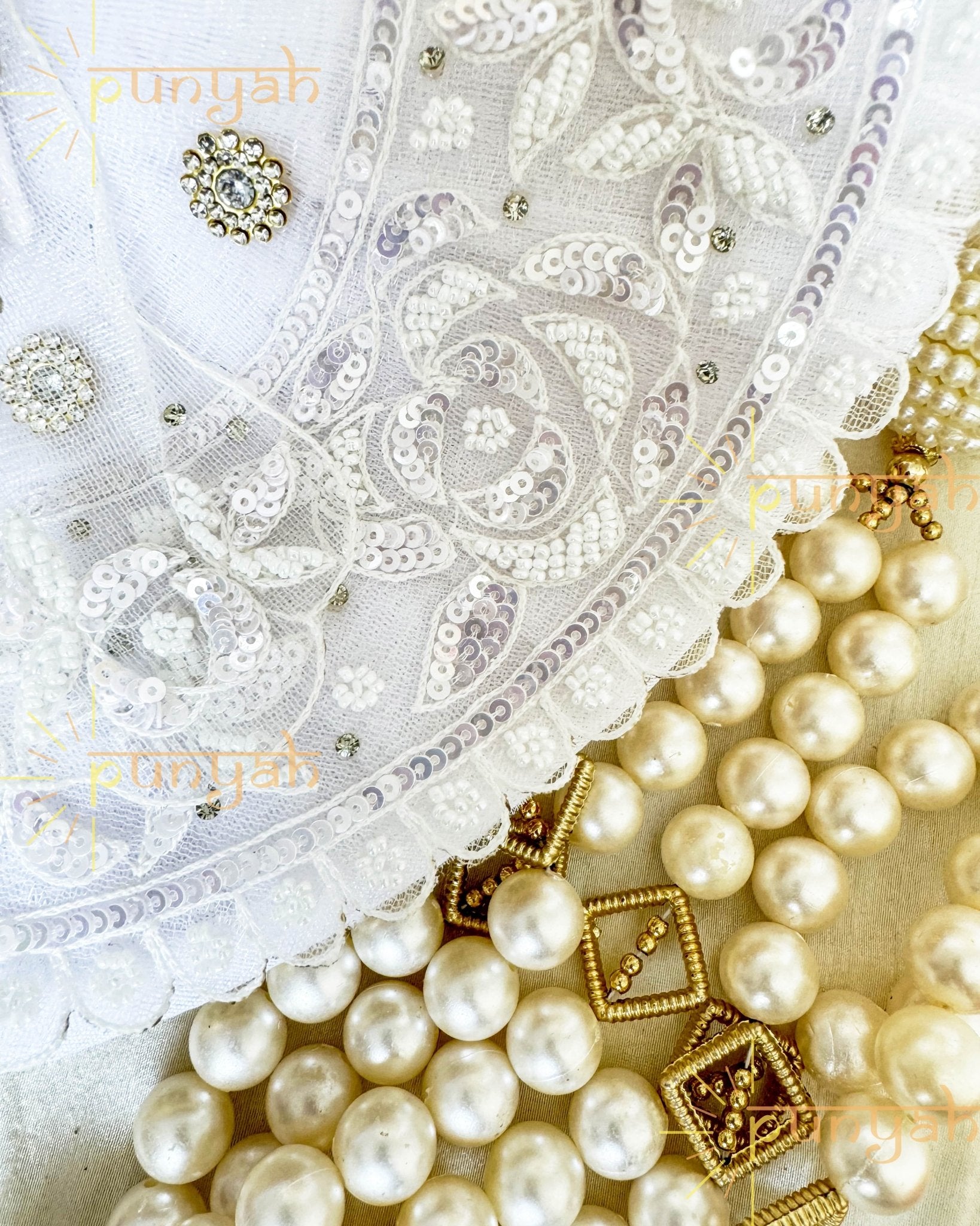 White Embroidered Net Poshak with Pagdi & Patka For Kanha ji - Punyah Handicraft