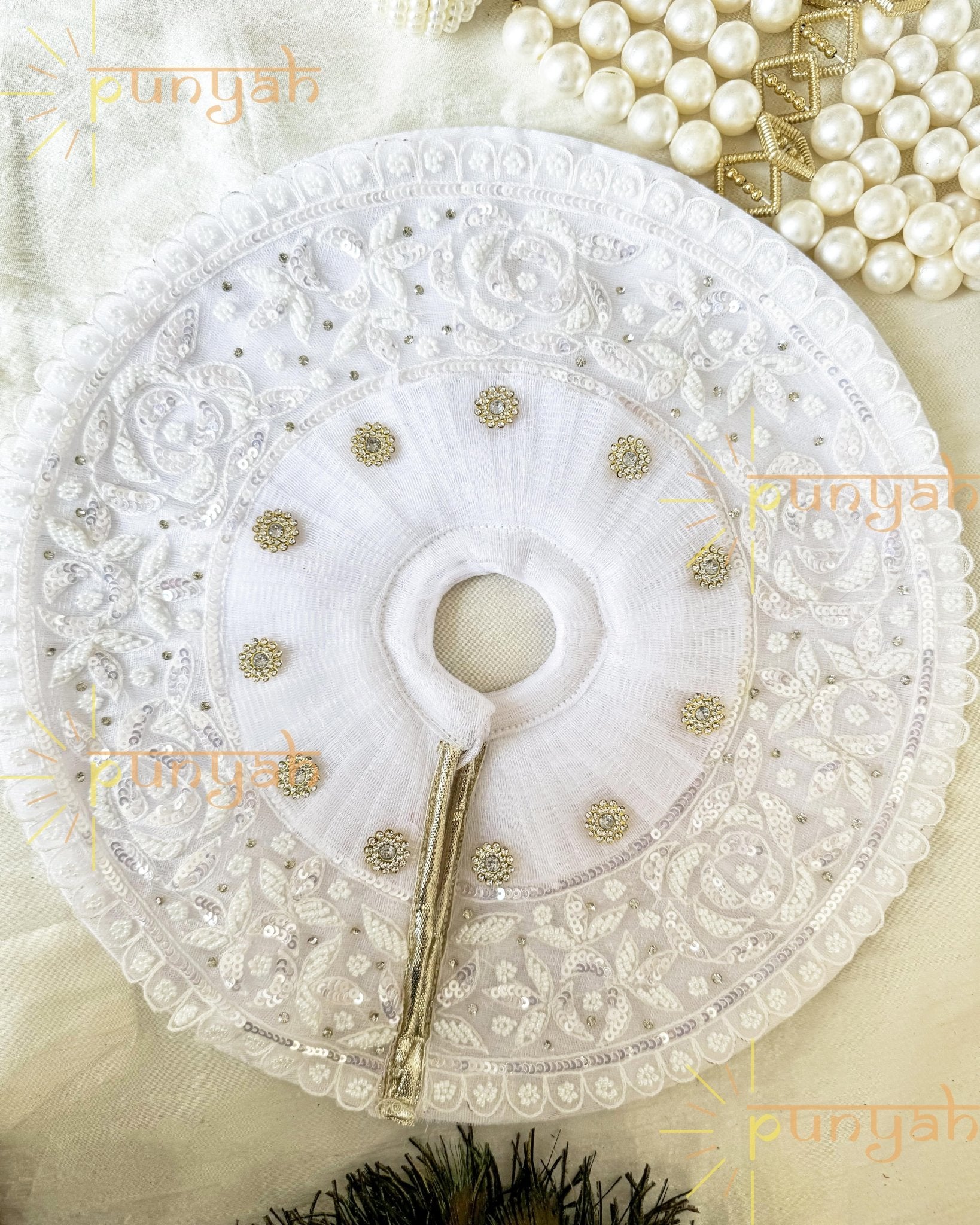 White Embroidered Net Poshak with Pagdi & Patka For Kanha ji - Punyah Handicraft