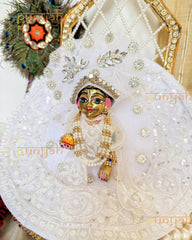 White Embroidered Net Poshak with Pagdi & Patka For Kanha ji - Punyah Handicraft