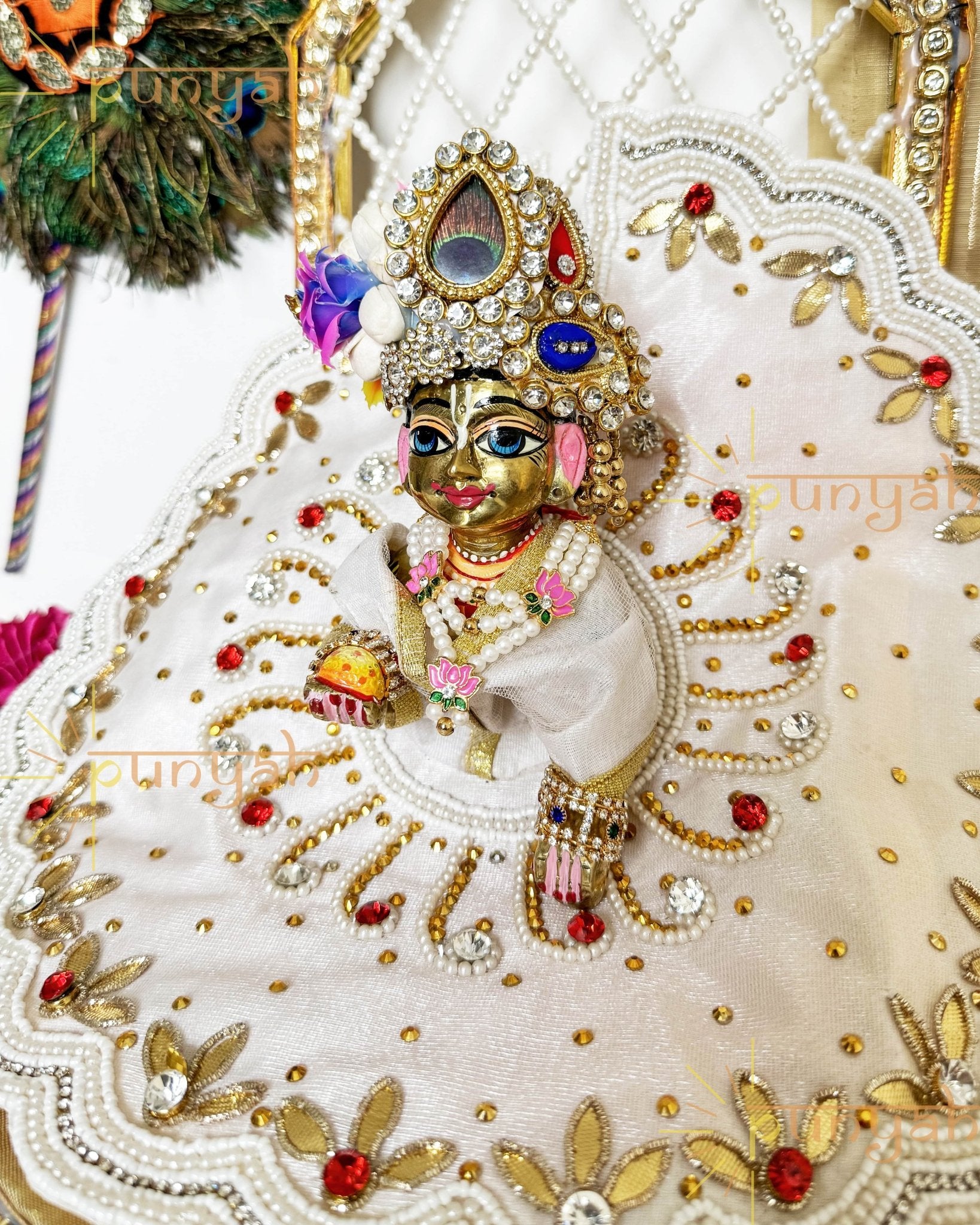 White Embroidered Premium Poshak For Thakur JI - Punyah Handicraft