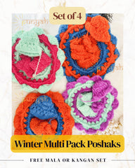 Winter Multi Pack Poshaks - Set of 4 for Thakur ji/ Radha Rani with Free Maala or Kangan Set - Punyah Handicraft