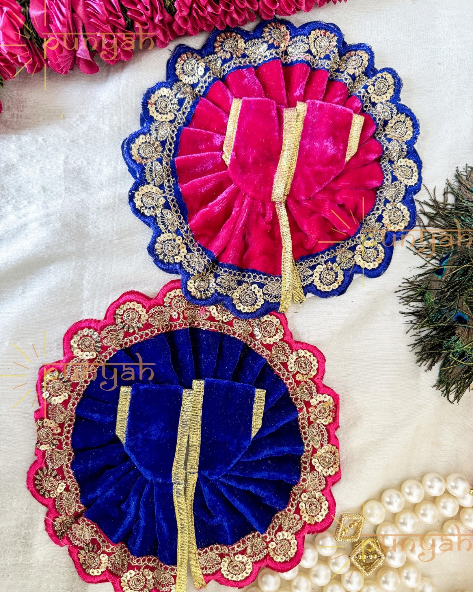 Winter Special Multicolor Lace Velvet Poshak for Laddu Gopal Ji - Punyah Handicraft