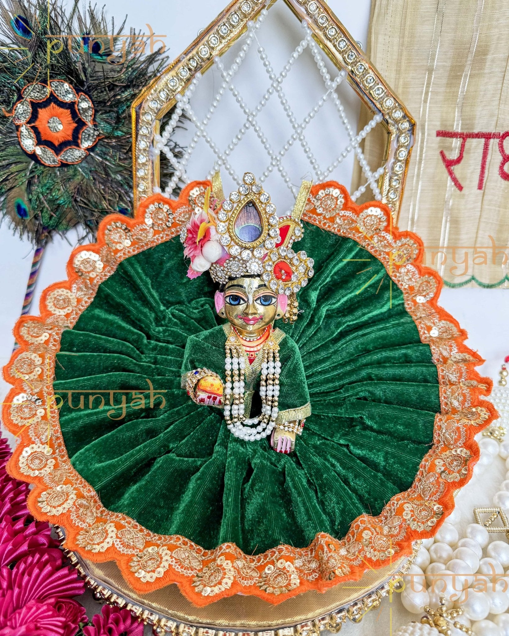 Winter Special Multicolor Lace Velvet Poshak for Laddu Gopal Ji - Punyah Handicraft