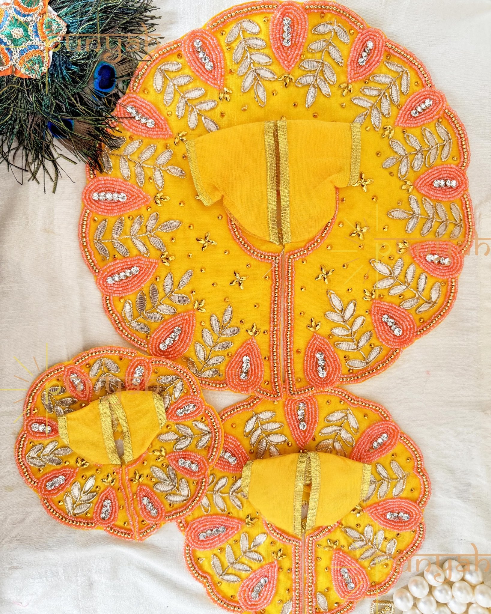 Yellow Beads Embellished Poshak For Kanha Ji - Punyah Handicraft